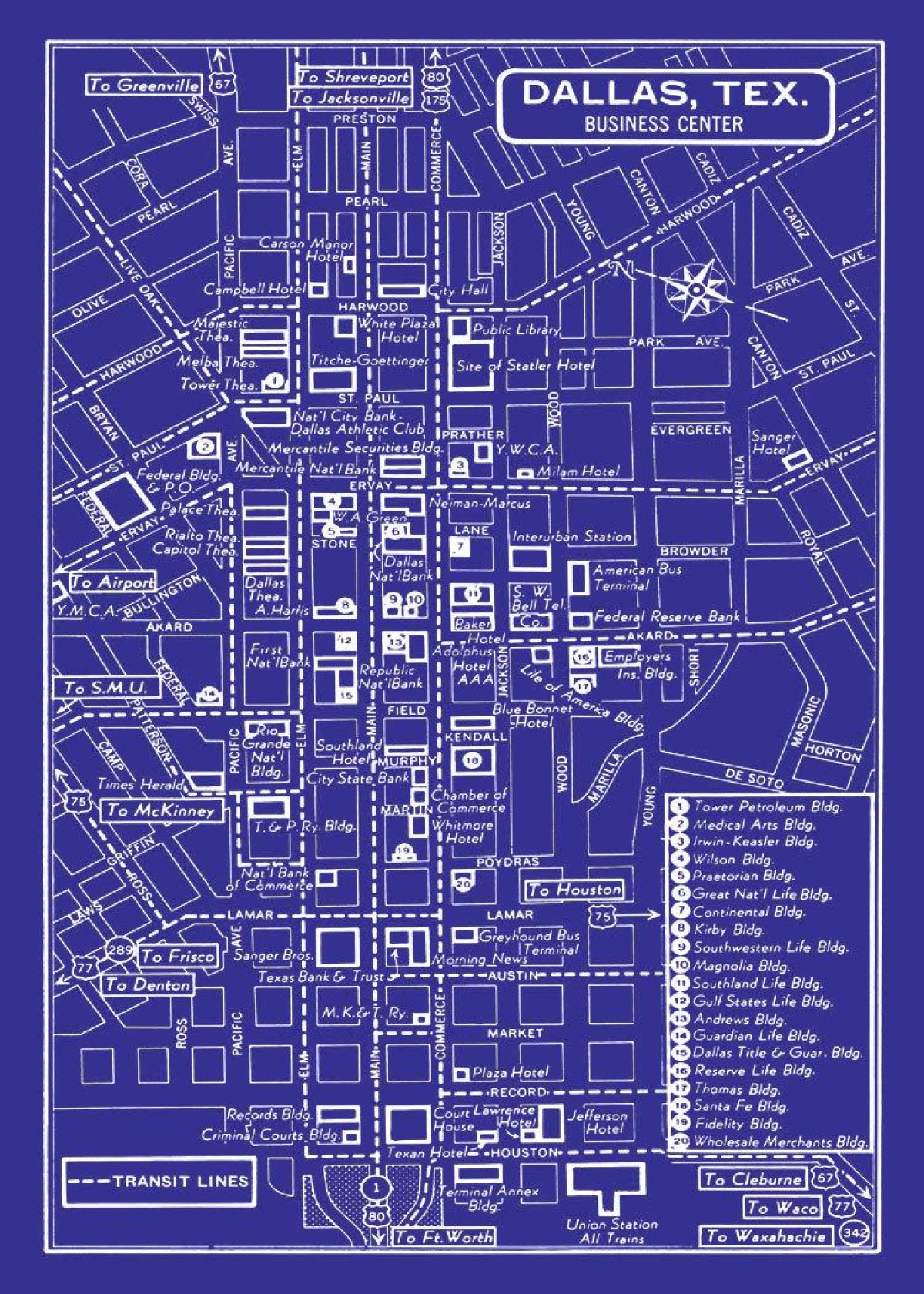 peta dari pusat kota Dallas