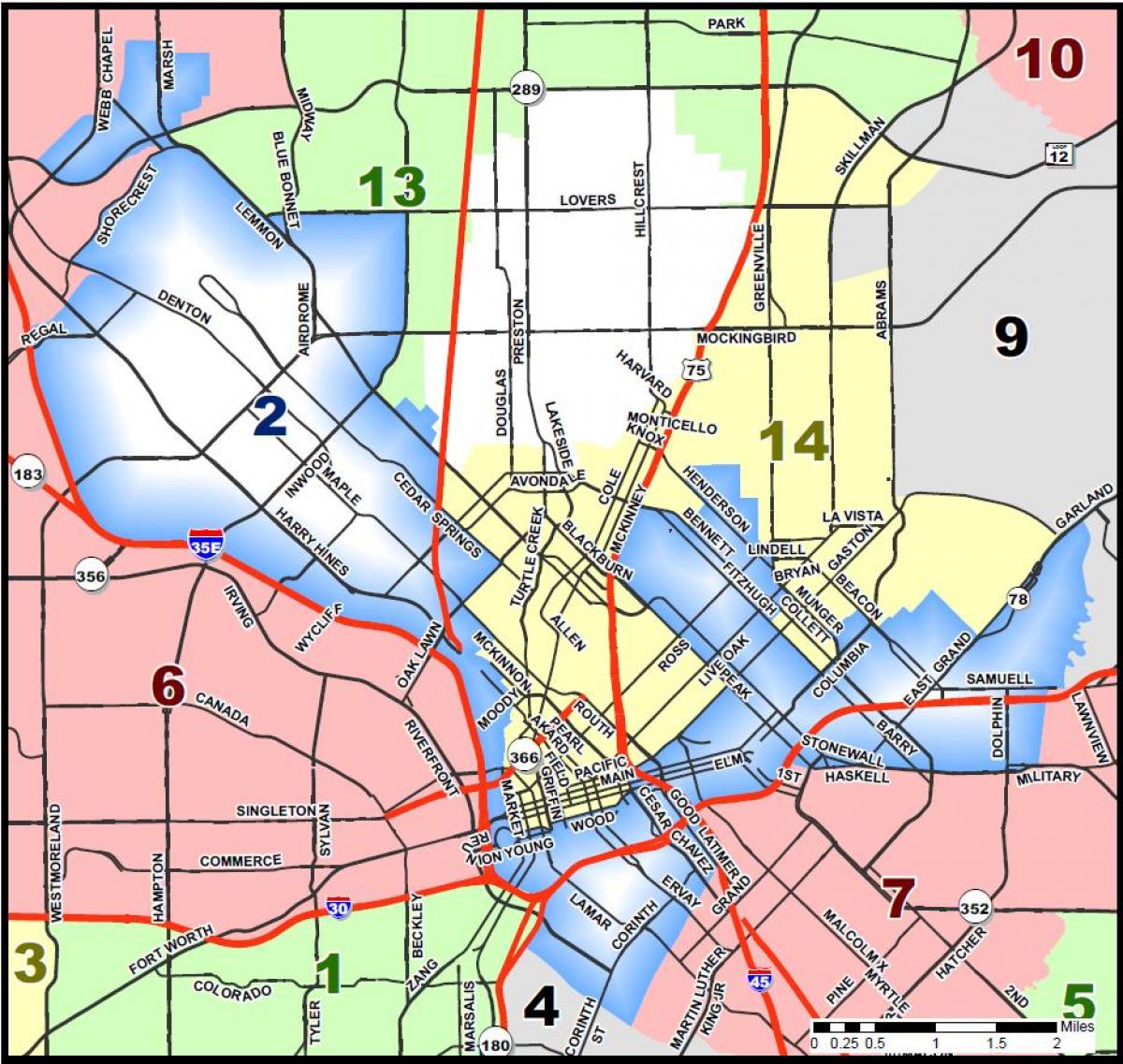 Dallas dewan kota peta kabupaten