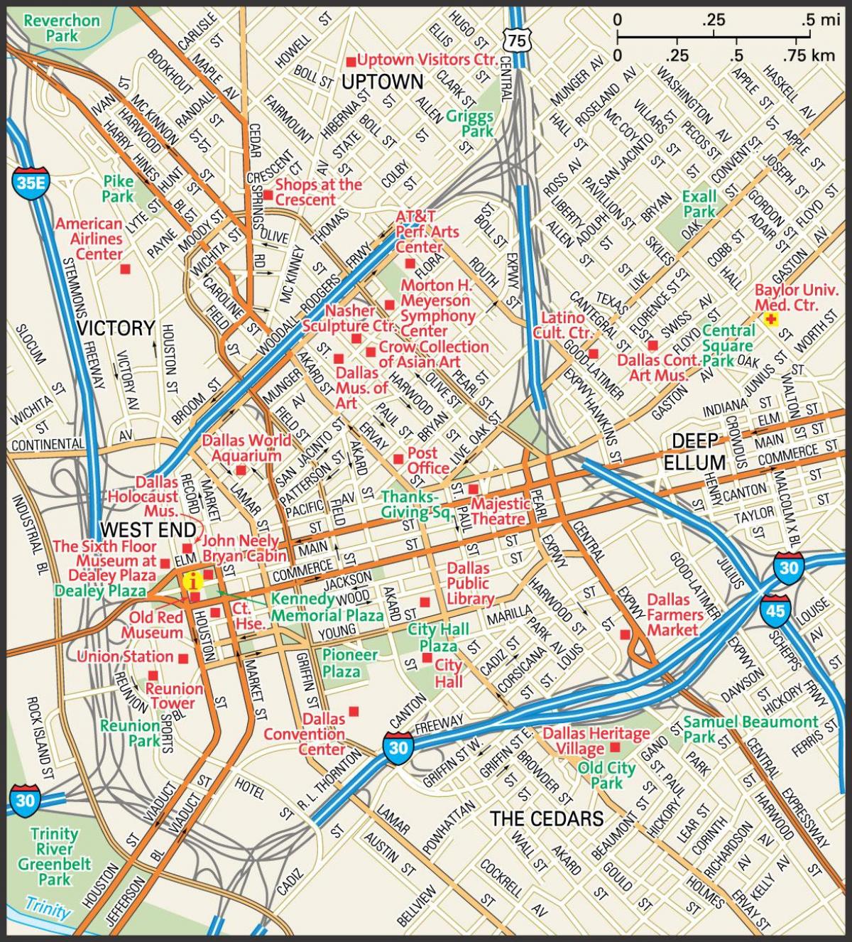 peta dari pusat kota Dallas jalan-jalan
